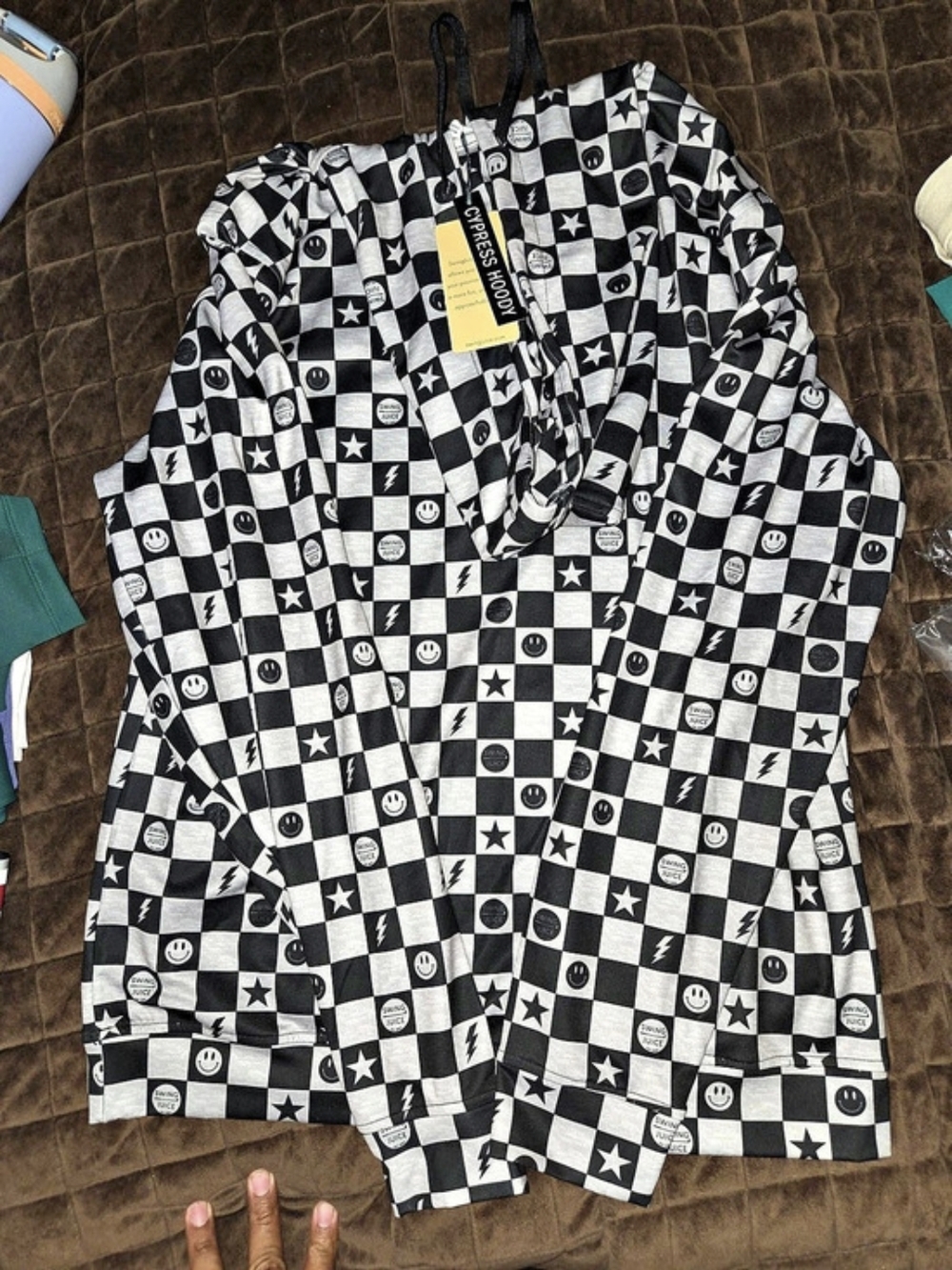 COLLECTION JUICY Checkered Hoodie in Black & White Size Medium NWT